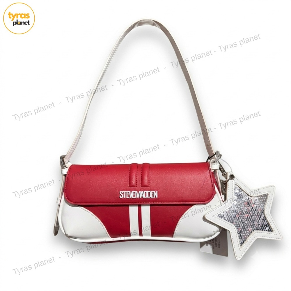 Steve Madden Bglobe Shoulder Bag Chevy Red White Striped Star Charm